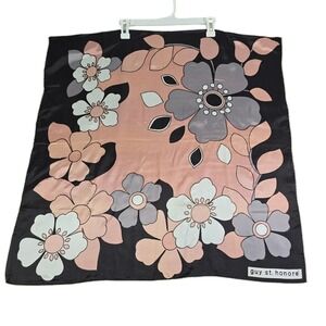 Vintage Guy St. Honore Scarf Women Pink Black Floral Mod Spain El Corte Ingles